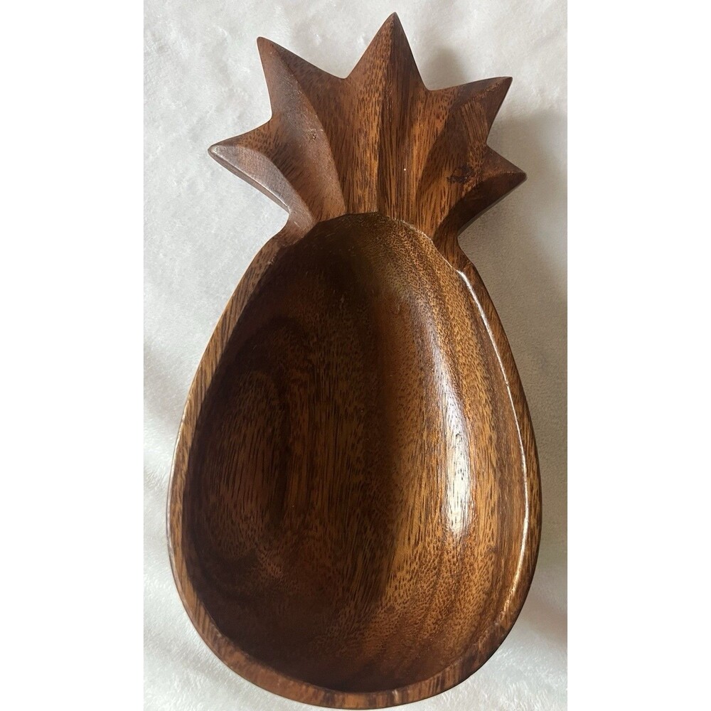 Vtg Trader Hall’s Hawaiian Village Hand-Carved Monkey Pod Pineapple Dish (8.5”)